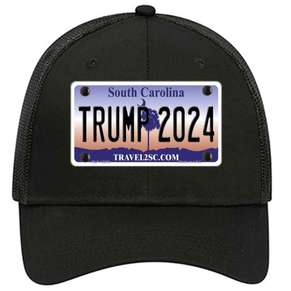 Trump 2024 South Carolina Metal on Trucker Mesh Snapback Hat - Black - Picture 1 of 2